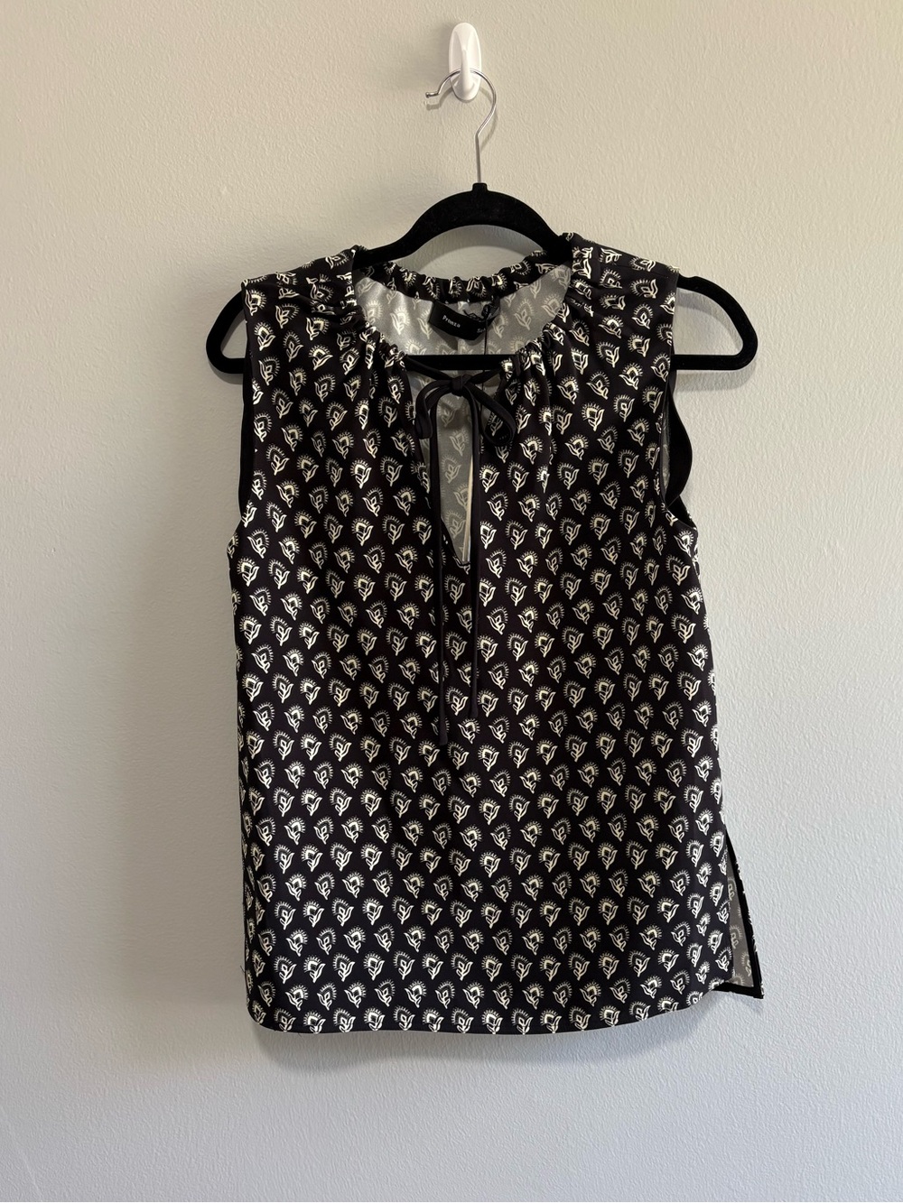 NWT Proenza Schouler Printed Silk Blend Crepe Sleeveless Tie Neck Top Size 0